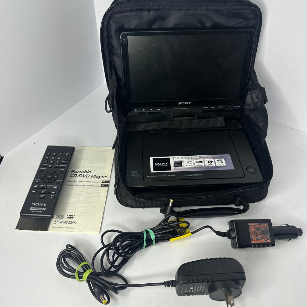 Sony DVP-FX950 9 Inch Portable DVD Player Black Bundle Remote Case Cables